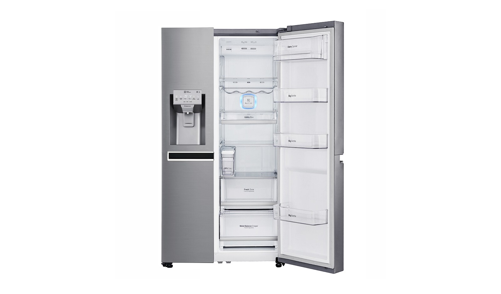 LG Inverter Linear Compressor™ GSL961PZBV American Style Fridge Freezer, 601L, Shiny Steel  - F, GSL961PZBV